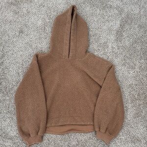 Abercrombie & Fitch Tan Sherpa Cropped Hoodie